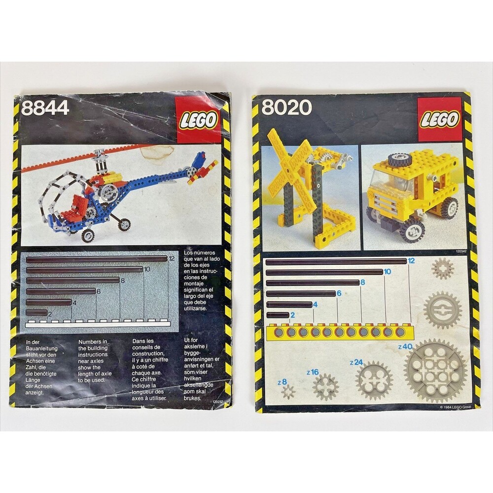 LOT 2 Vintage 1980s LEGO Instruction Manuals 8844 8020 Technic Gears Rare (A1)
